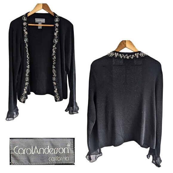 Vintage 90s/Y2K CAROL ANDERSON California Silk Cotton Embroidered Cardigan Sz XL - Picture 1 of 6